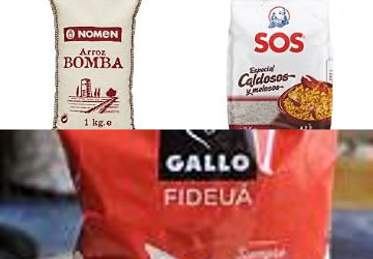 Boven arròs bomba en arròs caldós, onder fideuà.