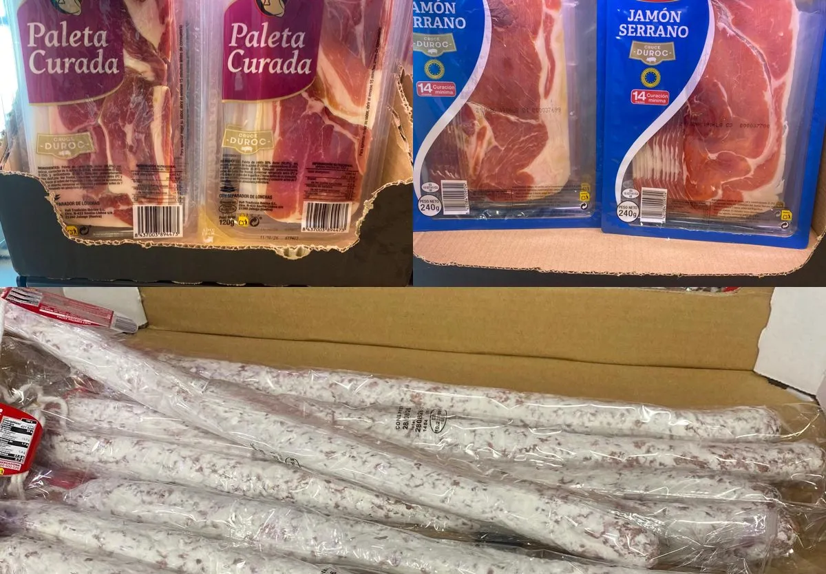 Boven paleta curada en jamón serrano, onder fuet (espetec).